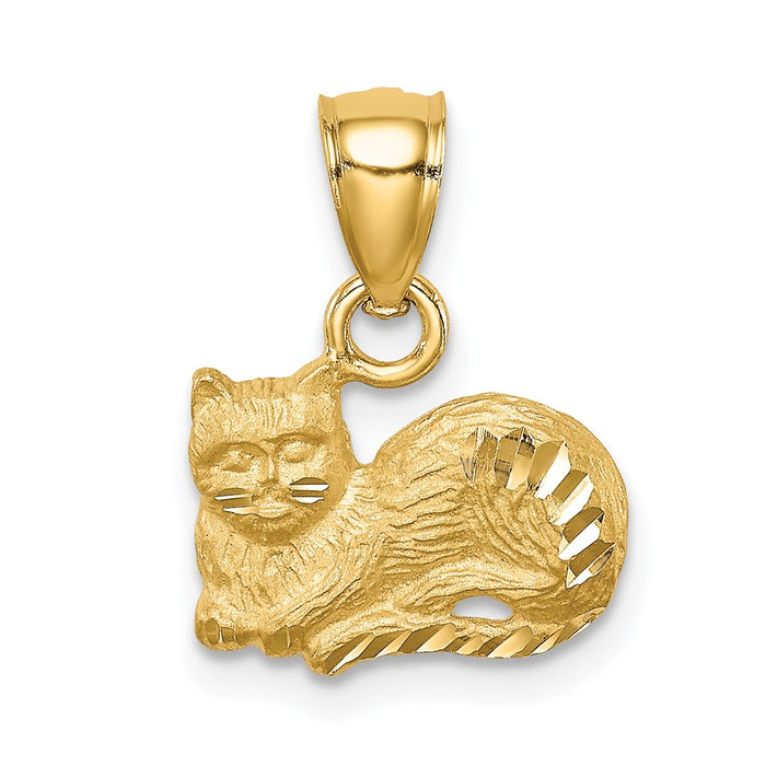 Million Charms 14K Yellow Gold Themed Diamond-Cut Cat Pendant