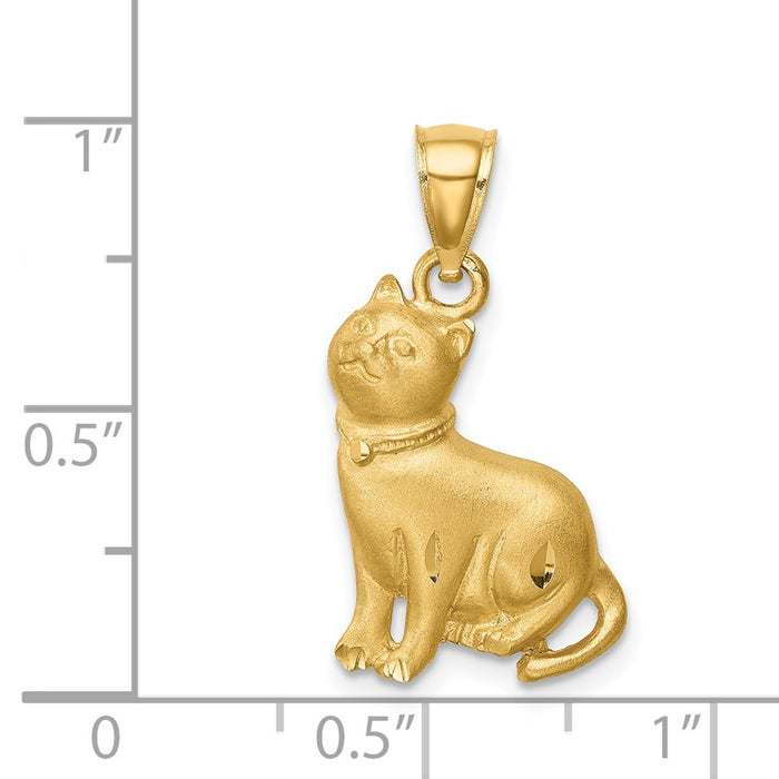 Million Charms 14K Yellow Gold Themed Diamond-Cut Cat Pendant