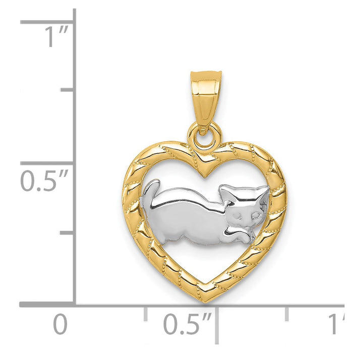 Million Charms 14K Yellow Gold Themed With Rhodium-plated Cat In Heart Pendant