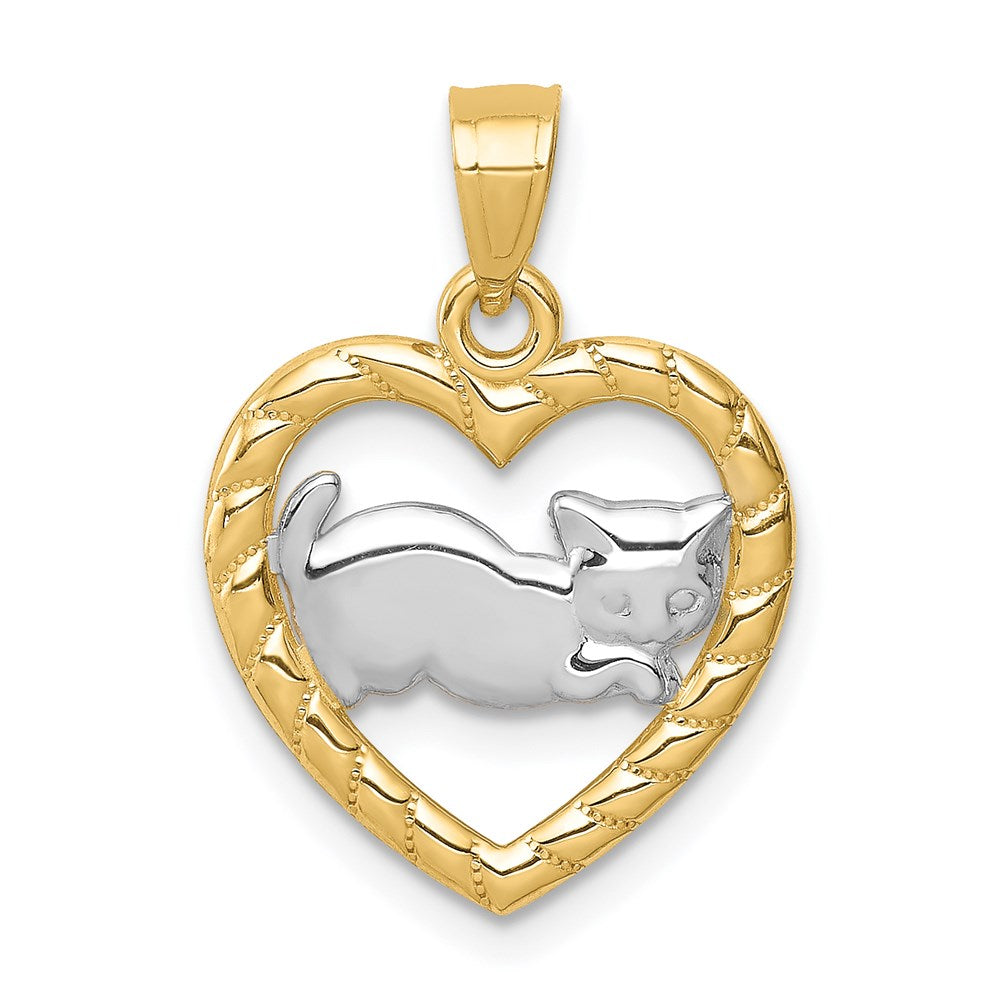 Million Charms 14K Yellow Gold Themed With Rhodium-plated Cat In Heart Pendant