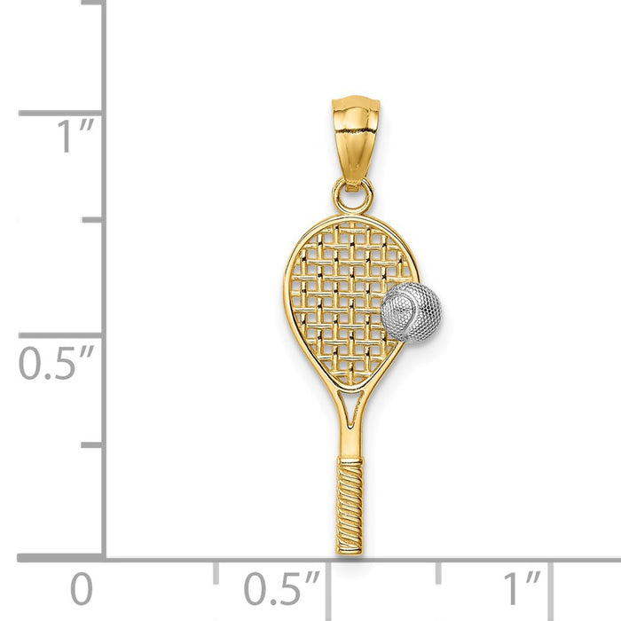 Million Charms 14K Yellow Gold Themed With Rhodium-plated Sports Tennis Pendant