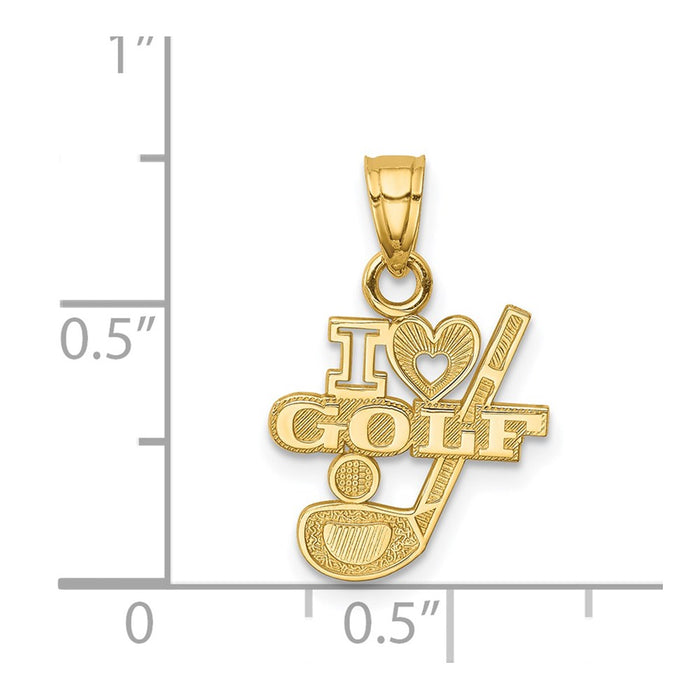 Million Charms 14K Yellow Gold Themed I Heart Sports Golf Pendant