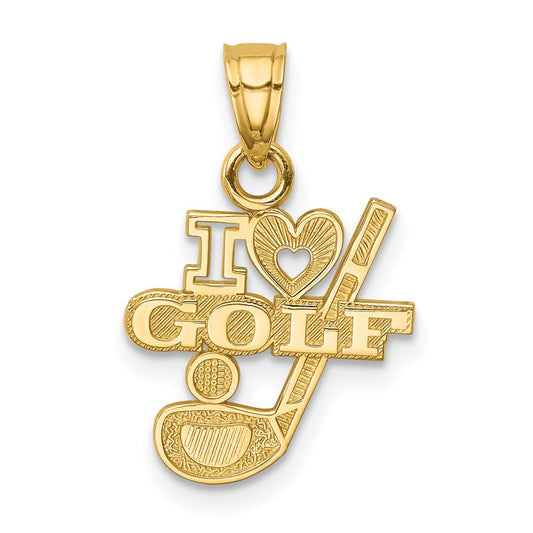Million Charms 14K Yellow Gold Themed I Heart Sports Golf Pendant