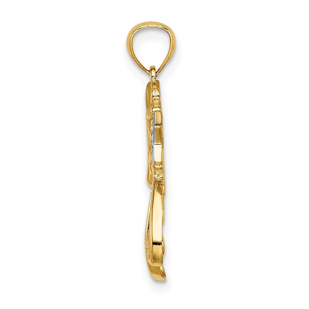 Million Charms 14K Yellow Gold Themed With Rhodium-plated Diamond-Cut Angel With A Star
