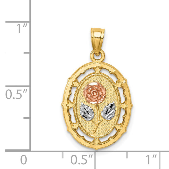 Million Charms 14K Two-Tone With White Rhodium-plated Fancy Rose Pendant