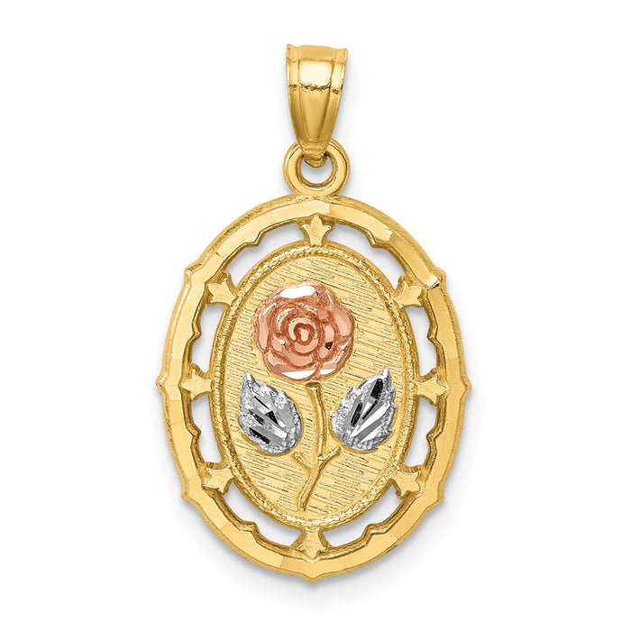 Million Charms 14K Two-Tone With White Rhodium-plated Fancy Rose Pendant