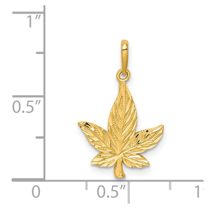 Million Charms 14K Yellow Gold Themed Diamond-Cut Leaf Pendant