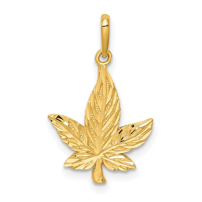 Million Charms 14K Yellow Gold Themed Diamond-Cut Leaf Pendant