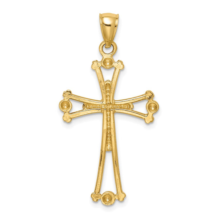 Million Charms 14K Yellow Gold Themed Diamond-Cut Relgious Cross Pendant