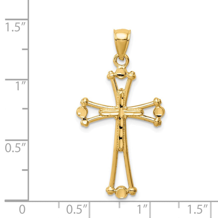 Million Charms 14K Yellow Gold Themed Diamond-Cut Relgious Cross Pendant