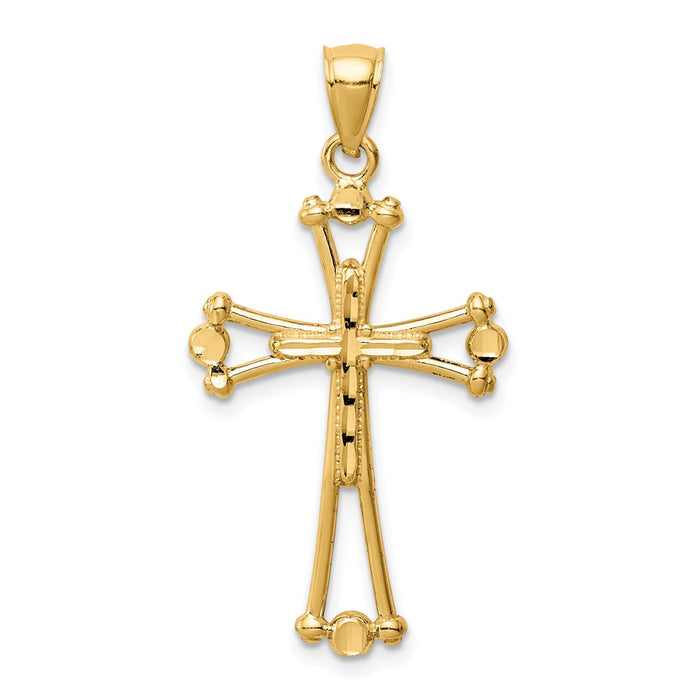 Million Charms 14K Yellow Gold Themed Diamond-Cut Relgious Cross Pendant