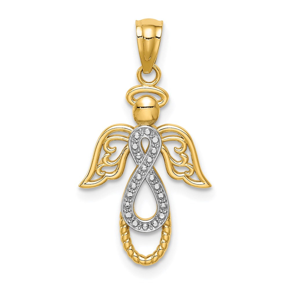 Million Charms 14K Yellow Gold Themed With Rhodium-plated Infinity Angel Pendant