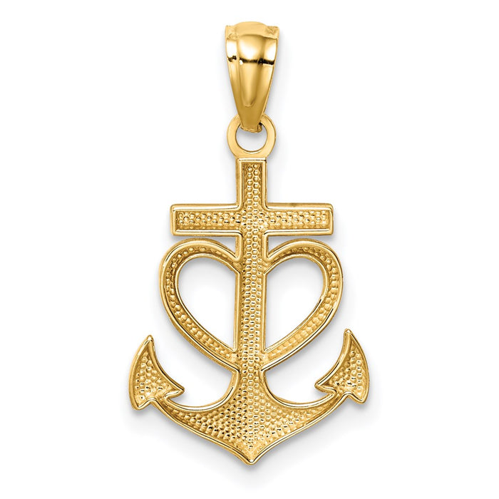 Million Charms 14K Yellow Gold Themed Nautical Anchor With Heart Pendant