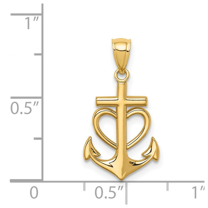 Million Charms 14K Yellow Gold Themed Nautical Anchor With Heart Pendant