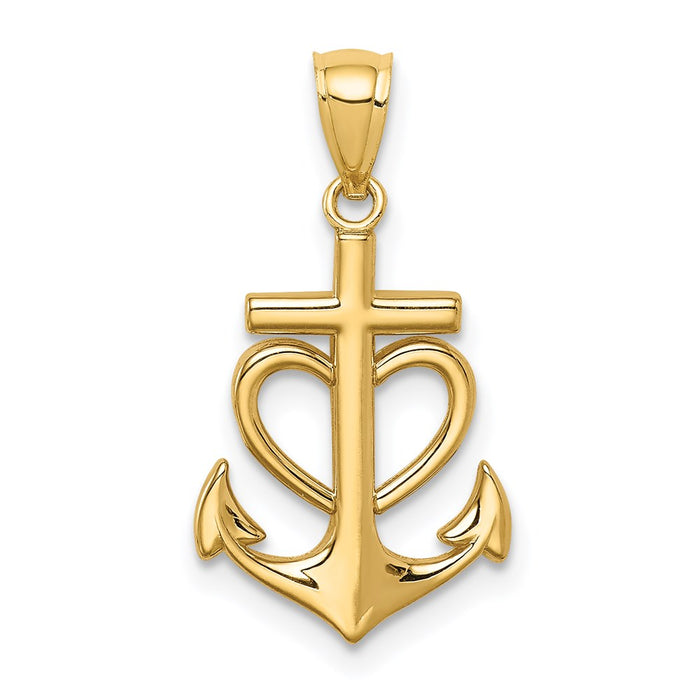 Million Charms 14K Yellow Gold Themed Nautical Anchor With Heart Pendant