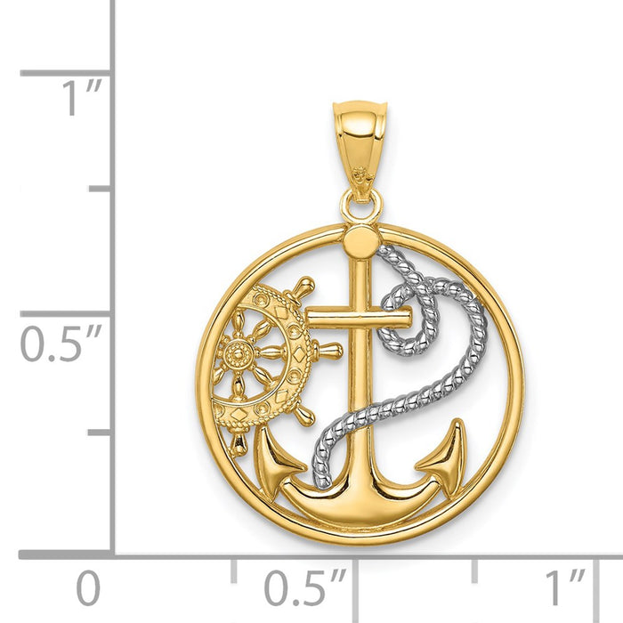 Million Charms 14K Yellow Gold Themed With Rhodium-plated Relgious Cross Nautical Anchor Captain Wheel Pendant