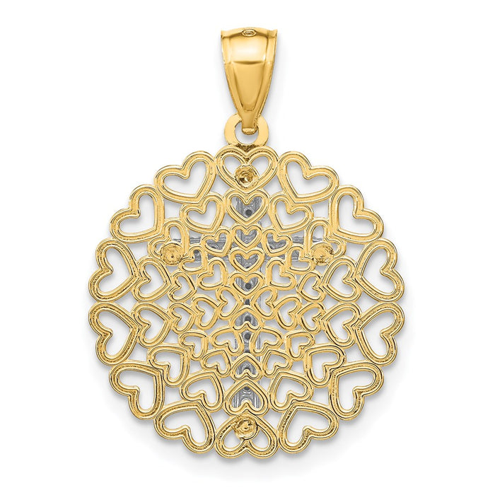 Million Charms 14K Yellow Gold Themed With Rhodium-plated Diamond-Cut 3D Relgious Cross Pendant