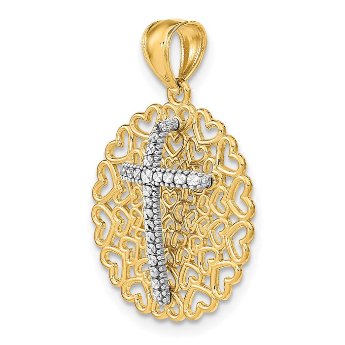 Million Charms 14K Yellow Gold Themed With Rhodium-plated Diamond-Cut 3D Relgious Cross Pendant