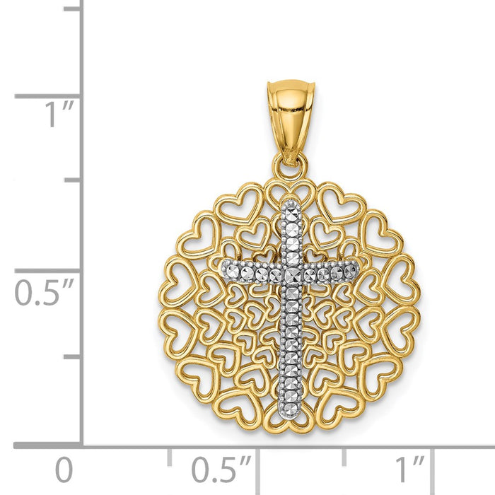 Million Charms 14K Yellow Gold Themed With Rhodium-plated Diamond-Cut 3D Relgious Cross Pendant