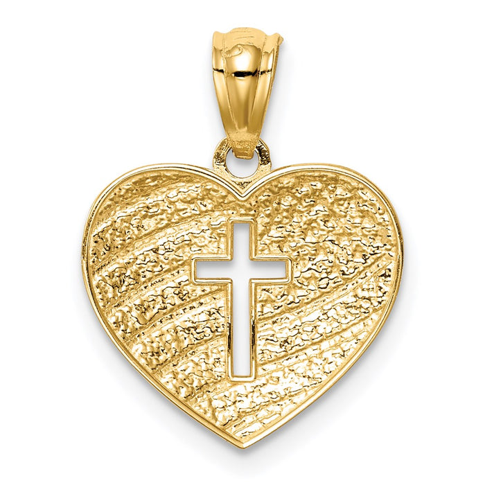 Million Charms 14K Yellow Gold Themed With Rhodium-plated Usa Flag With Relgious Cross Heart Pendant