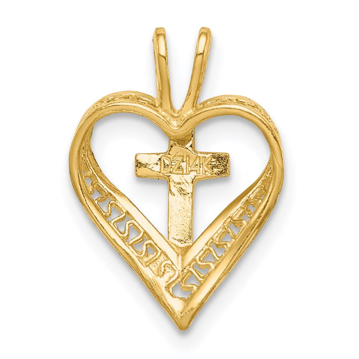 Million Charms 14K Yellow Gold Themed Diamond-Cut Heart With Relgious Cross Chain Slide