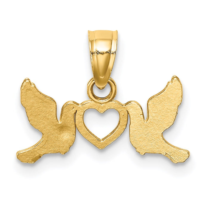 Million Charms 14K Yellow Gold Themed Doves With Heart Pendant