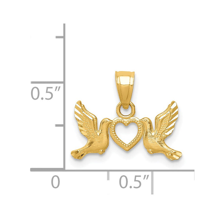 Million Charms 14K Yellow Gold Themed Doves With Heart Pendant