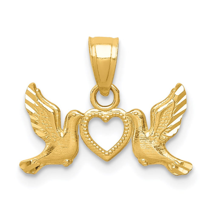 Million Charms 14K Yellow Gold Themed Doves With Heart Pendant