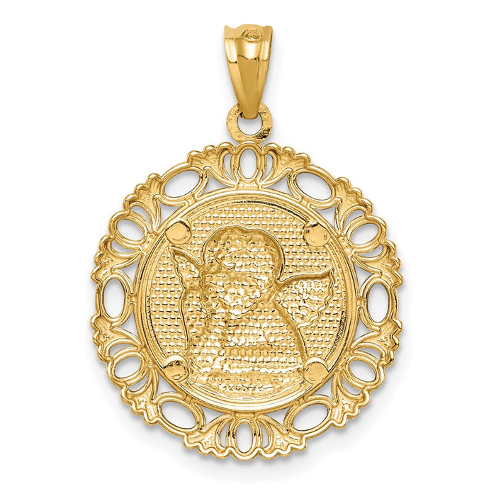 Million Charms 14K Yellow Gold Themed With Rhodium-plated Cherub Fancy Pendant