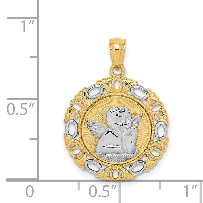 Million Charms 14K Yellow Gold Themed With Rhodium-plated Cherub Fancy Pendant