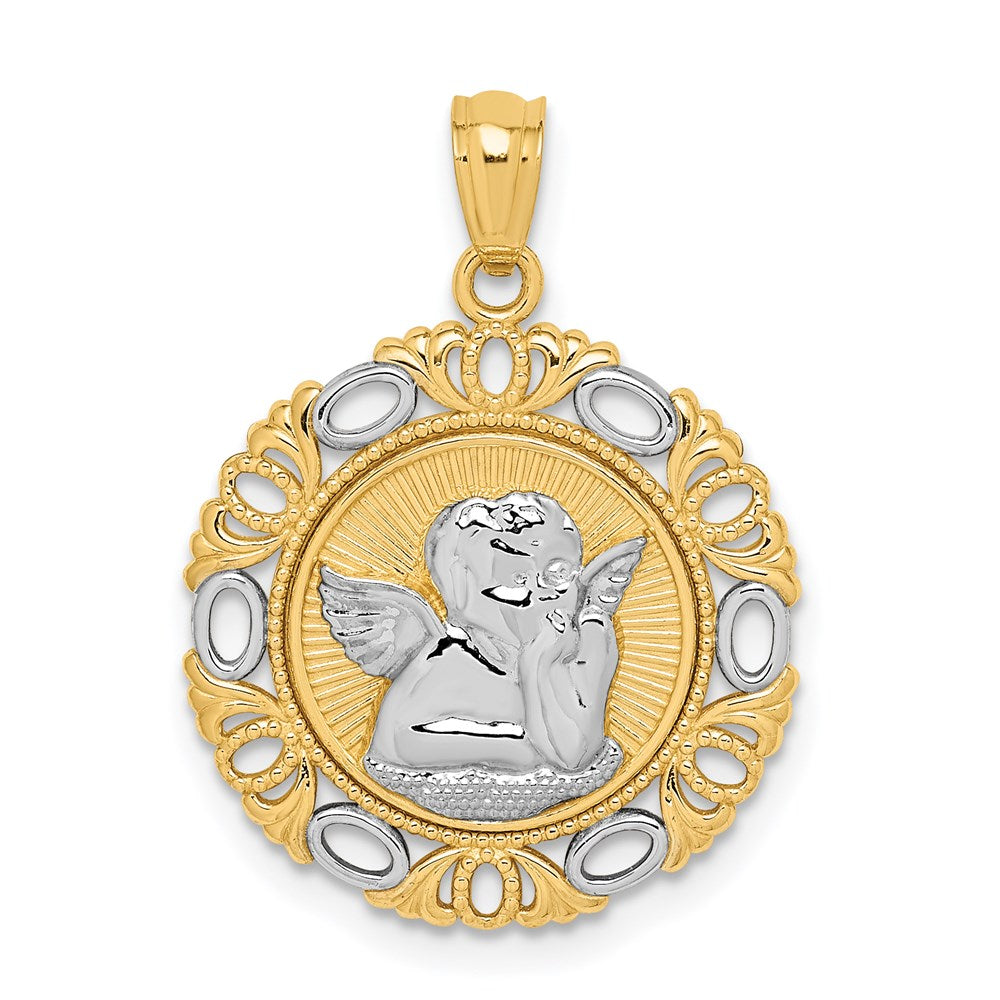Million Charms 14K Yellow Gold Themed With Rhodium-plated Cherub Fancy Pendant