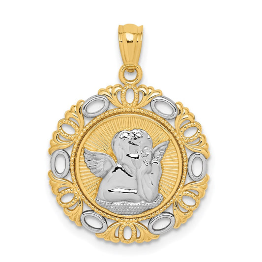 Million Charms 14K Yellow Gold Themed With Rhodium-plated Cherub Fancy Pendant