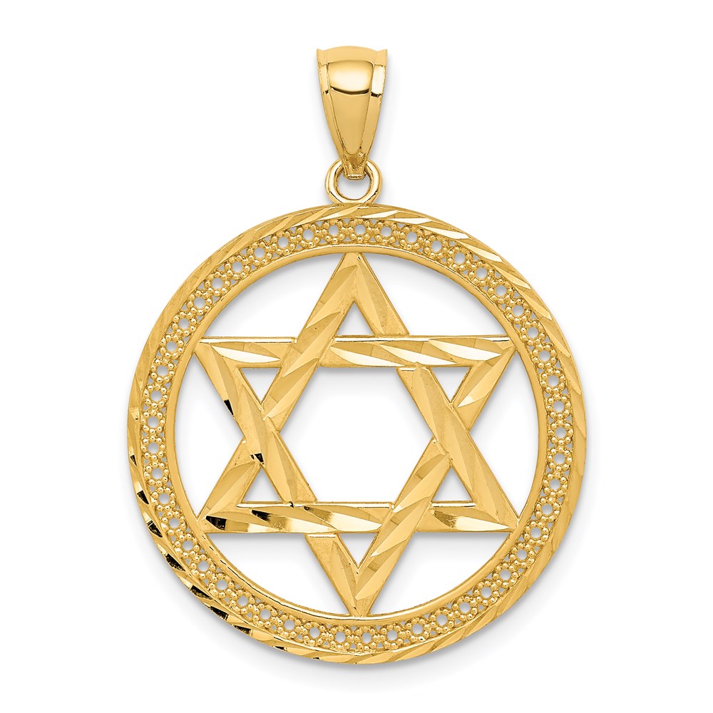 Million Charms 14K Yellow Gold Themed Religious Jewish Star Of David Pendant