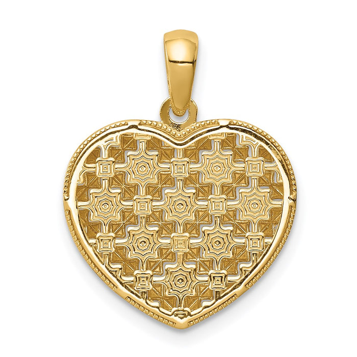 Million Charms 14K Yellow Gold Themed Polished 3-D Patterned Heart Pendant