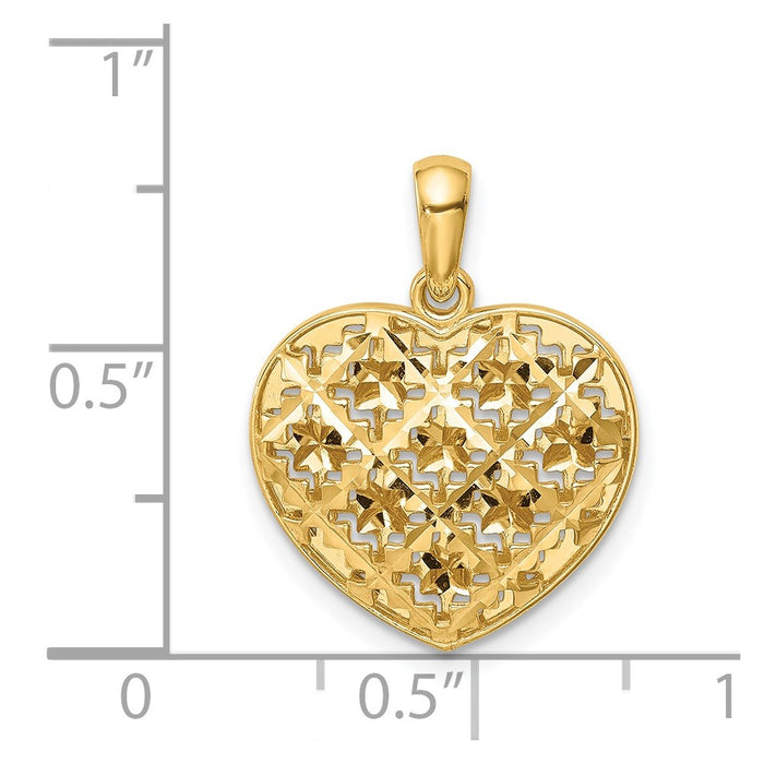 Million Charms 14K Yellow Gold Themed Polished 3-D Patterned Heart Pendant