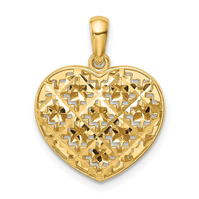 Million Charms 14K Yellow Gold Themed Polished 3-D Patterned Heart Pendant