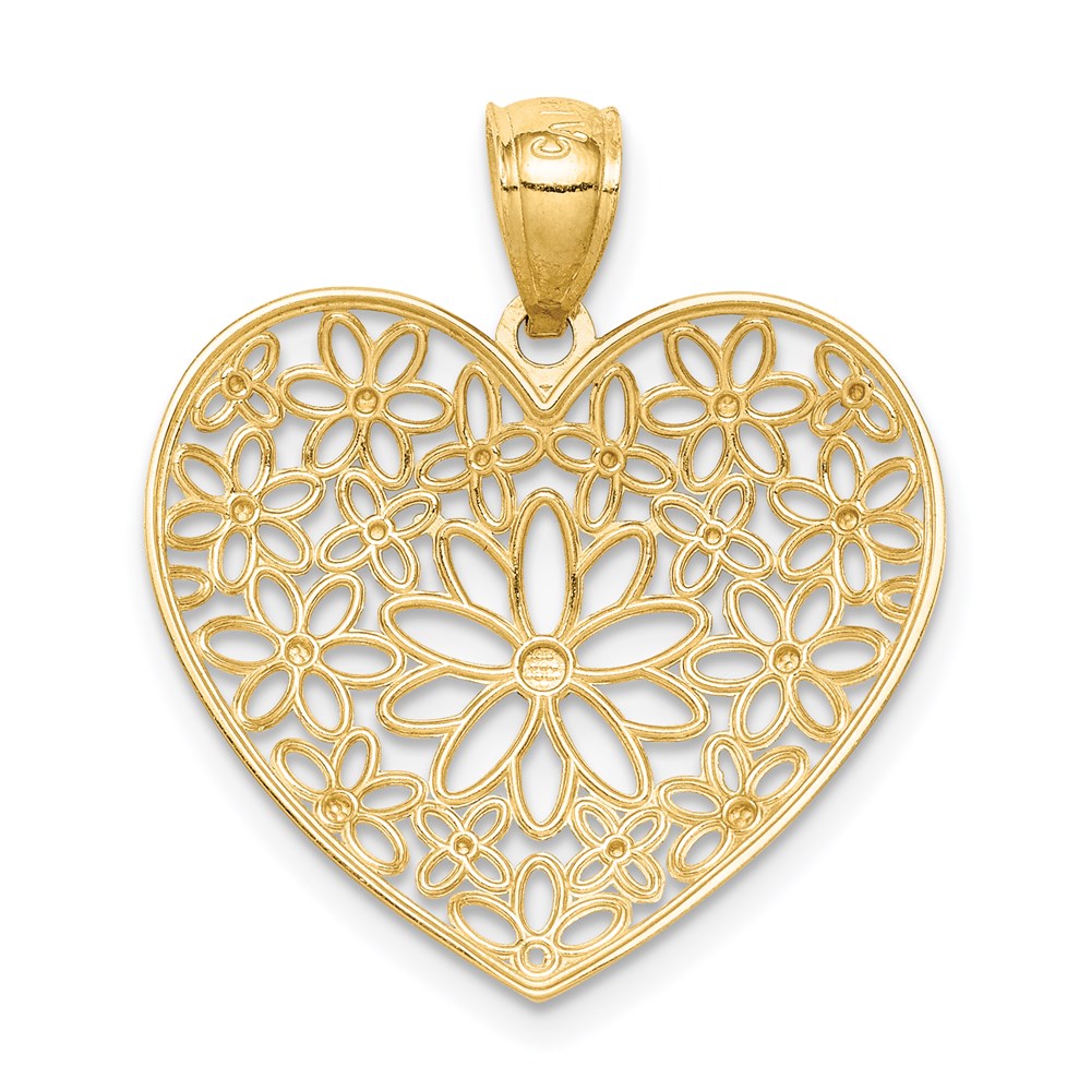 Million Charms 14K Yellow Gold Themed Polished Floral Heart Pendant