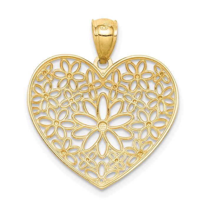 Million Charms 14K Yellow Gold Themed Polished Floral Heart Pendant