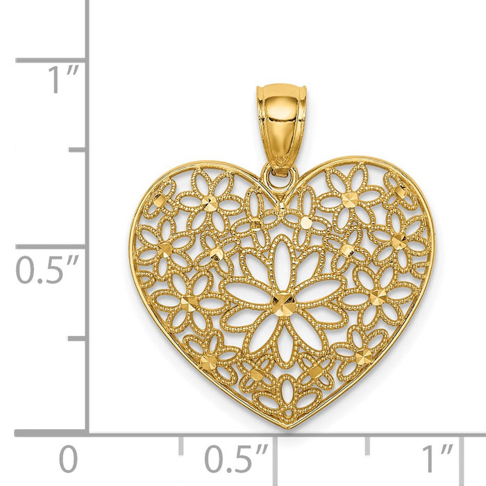 Million Charms 14K Yellow Gold Themed Polished Floral Heart Pendant