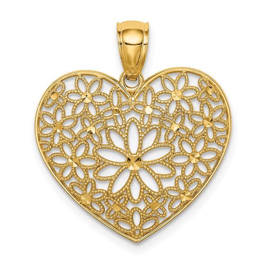 Million Charms 14K Yellow Gold Themed Polished Floral Heart Pendant