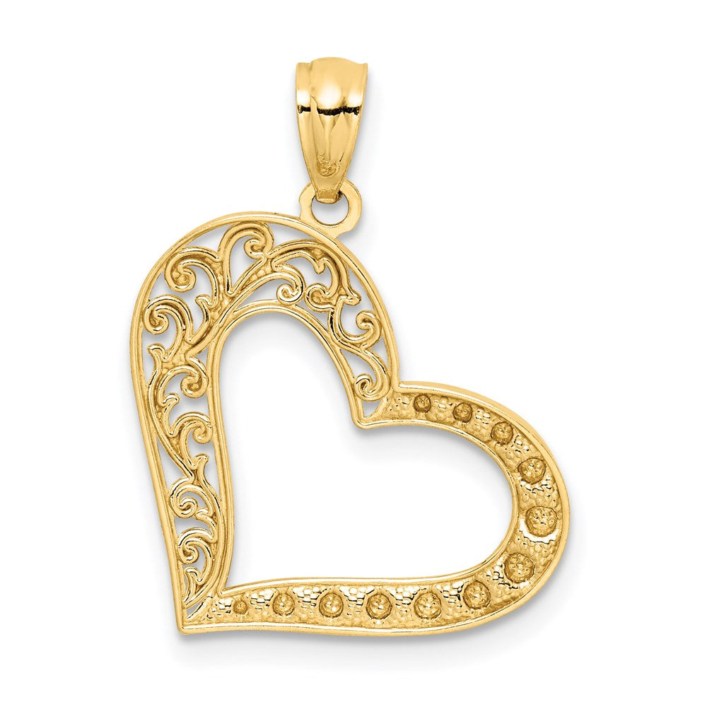 Million Charms 14K Yellow Gold Themed With Rhodium-plated Polished Filigree Heart Pendant