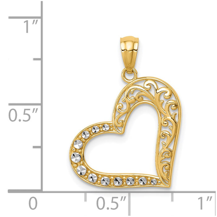 Million Charms 14K Yellow Gold Themed With Rhodium-plated Polished Filigree Heart Pendant