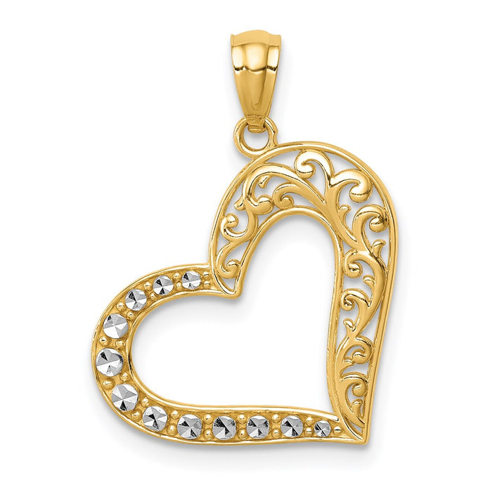 Million Charms 14K Yellow Gold Themed With Rhodium-plated Polished Filigree Heart Pendant