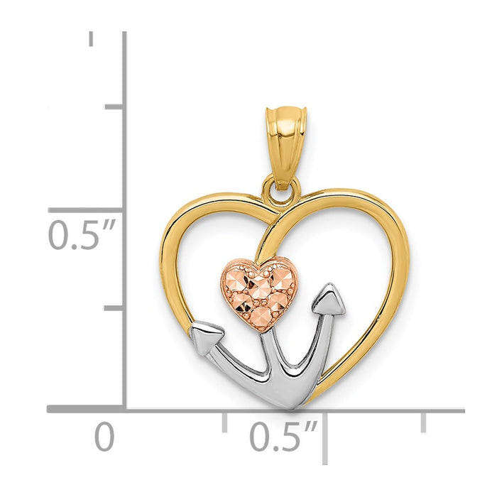 Million Charms 14K Two-Tone Diamond-Cut White Rhodium-plated Nautical Anchor Heart Pendant