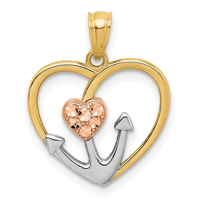 Million Charms 14K Two-Tone Diamond-Cut White Rhodium-plated Nautical Anchor Heart Pendant