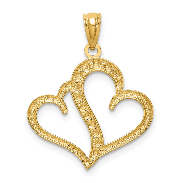 Million Charms 14K Yellow Gold Themed With Rhodium-plated Polished Double Heart Pendant