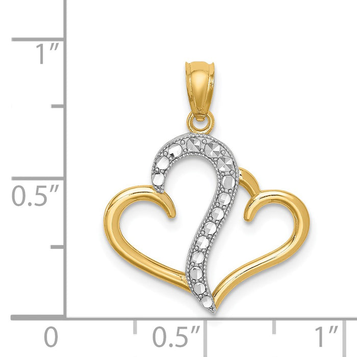 Million Charms 14K Yellow Gold Themed With Rhodium-plated Polished Double Heart Pendant