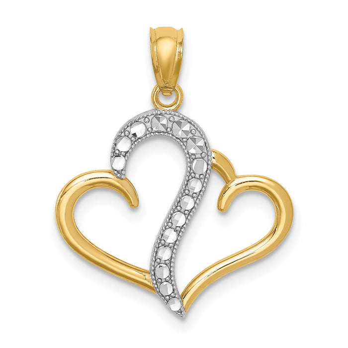 Million Charms 14K Yellow Gold Themed With Rhodium-plated Polished Double Heart Pendant