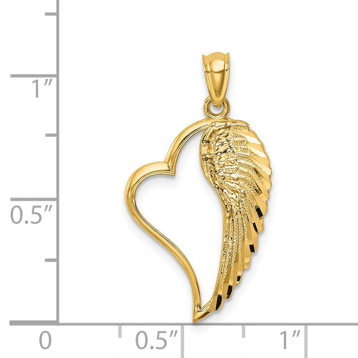 Million Charms 14K Yellow Gold Themed Polished Heart & Wing Pendant