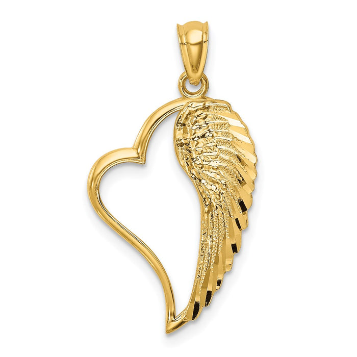 Million Charms 14K Yellow Gold Themed Polished Heart & Wing Pendant